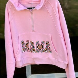 Pink "MAMA" Pullover Hoodie with Colorful Aztec Appliqué